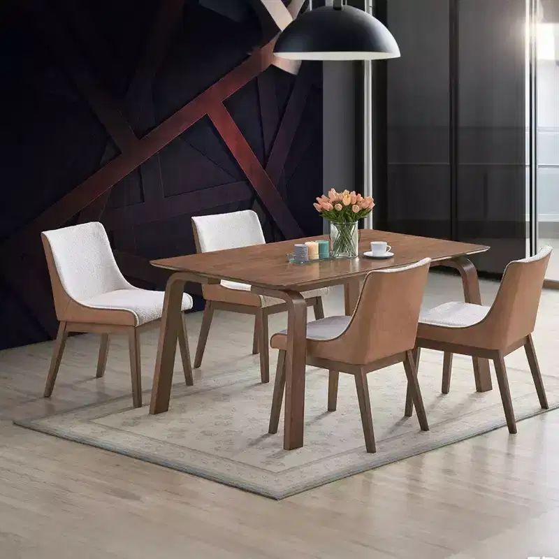 GDFStudio Tony 5 Piece Boucle Upholstered Rubber Wood Dining Set