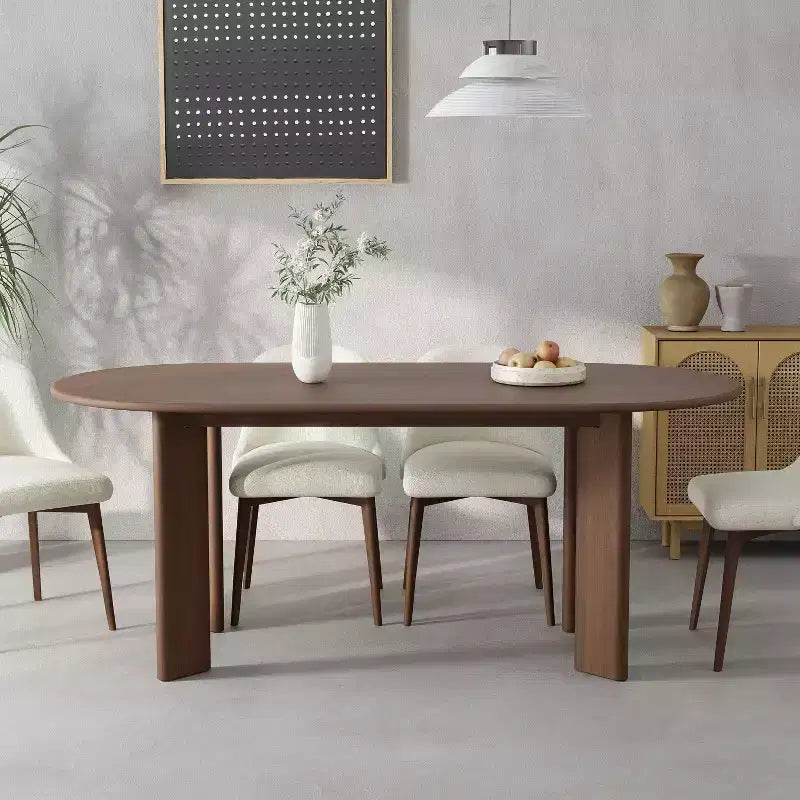 67 x 33.5 Walnut Solid Wood Farmhouse Dining Table Oval Wood Top for Modern Dining Rooms & Family Gatherings