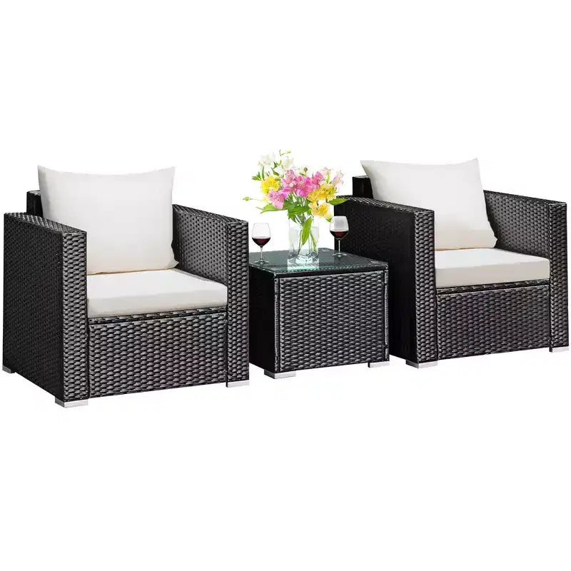 Costway 3PCS Patio wicker Furniture Set Conversation Rattan Sofa Set w/Cushion Garden