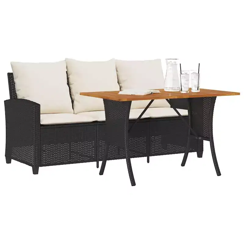 vidaXL Garden Sofa Black and Cream White
