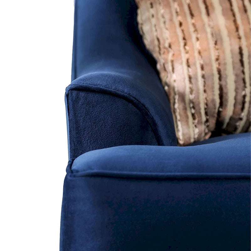 Eton 2pc Sofa Loveseat Set, 12 Pillows, Cabriole, Navy Blue Chenille