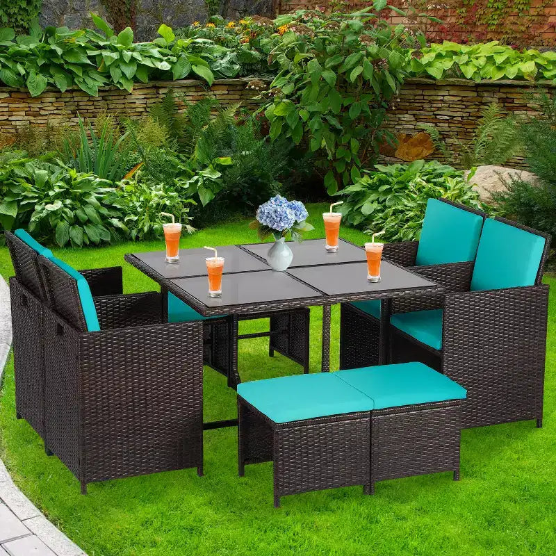 BestMassage Outdoor Patio Furniture Set with 4 Rattan Chairs, Khaki