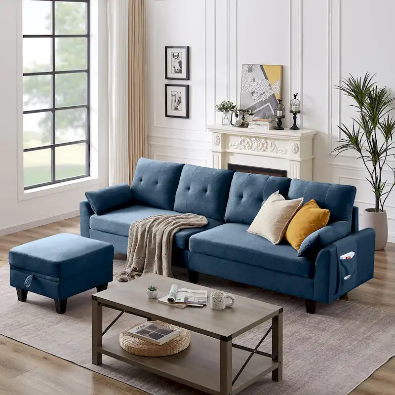 Modular Sectional Sofa Couch L Shaped With Chaise Storage Ottoman and Side Bags For Living Room