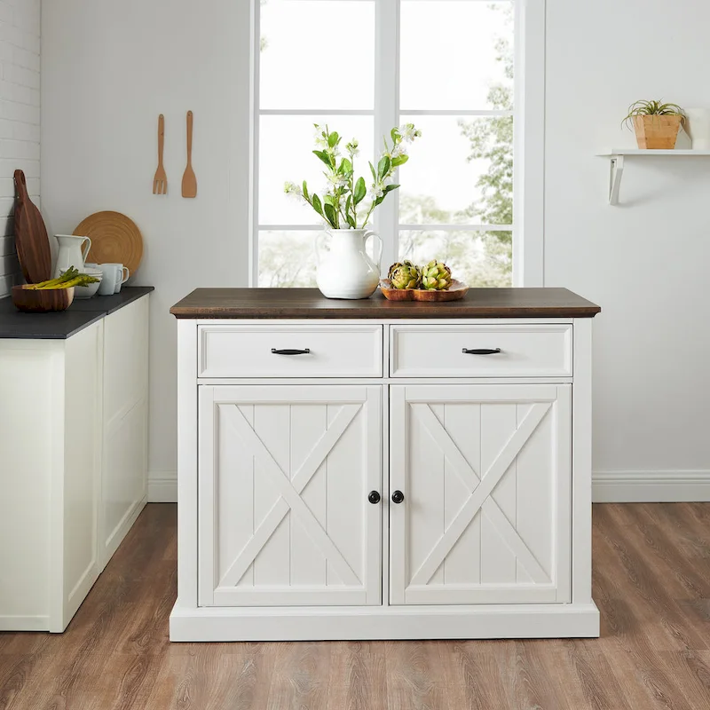 Farmhouse Kitchen Island with X-Motif Cabinets and Full-Extension Drawers