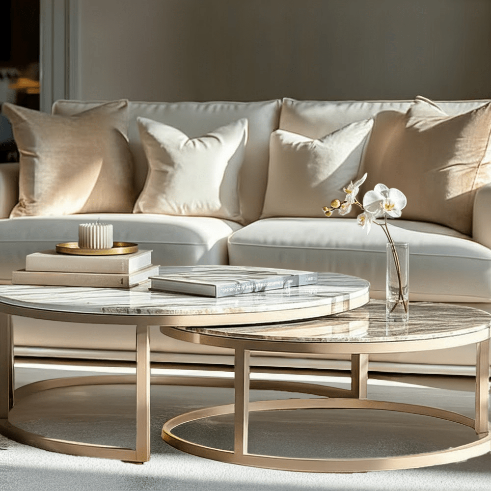 Taupe & Marble Topped Nested Coffee Tables
