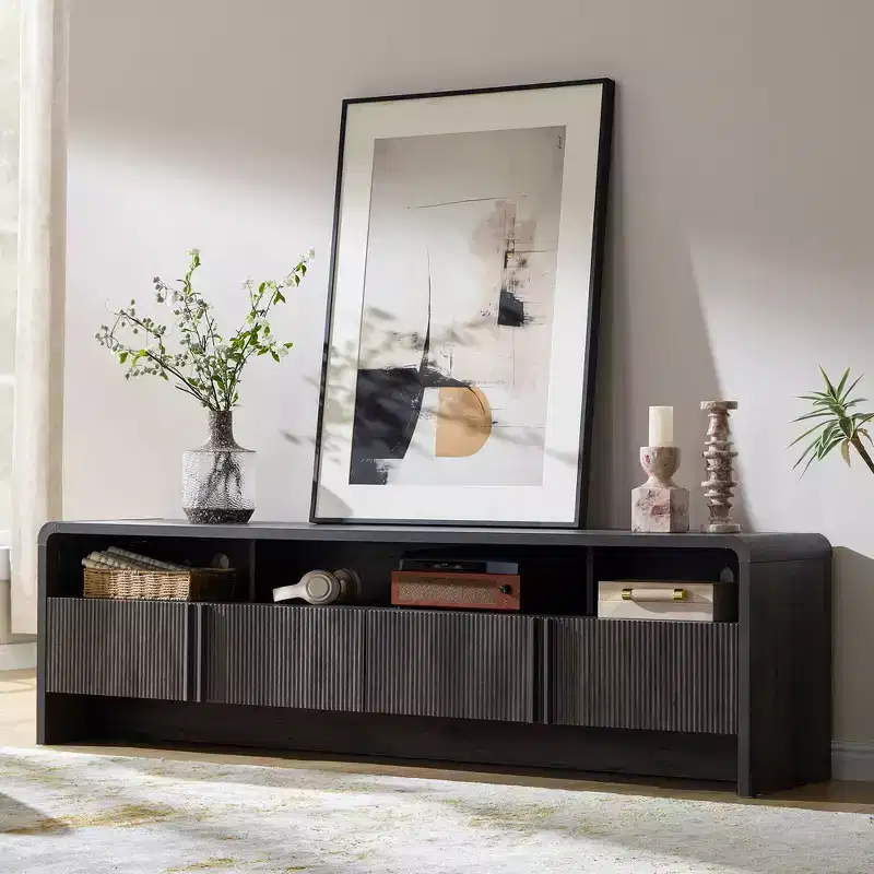 AMERLIFE 70 Modern TV Stand with Fluted Design & Storage Cabinets, for TVs up to 80, Wood Entertainment Center Media Console for Living Room