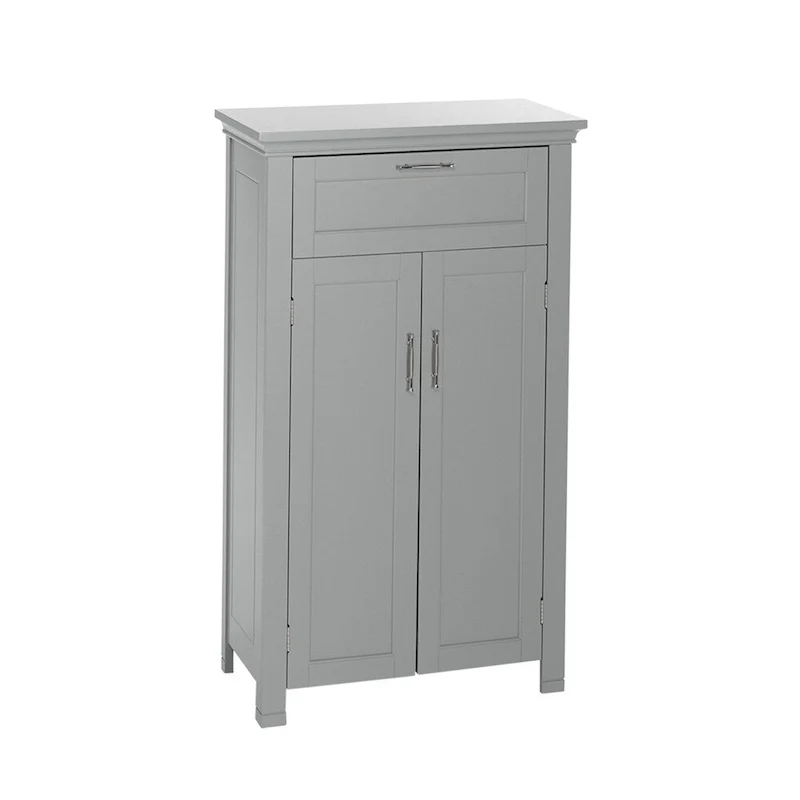 Gray Two-Door Storage Cabinet with Drawer and Adjustable Shelves