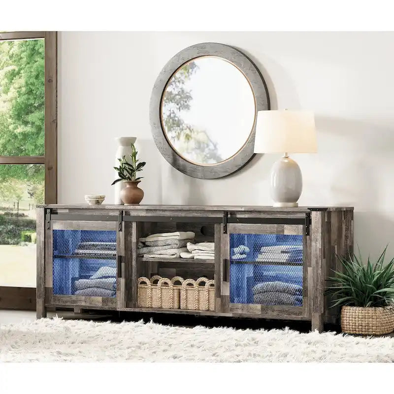 3-Sided Glass Electric Fireplace Insert – Gray & Blue Light / Black, Freestanding or Insert, 18 or 36 Inch