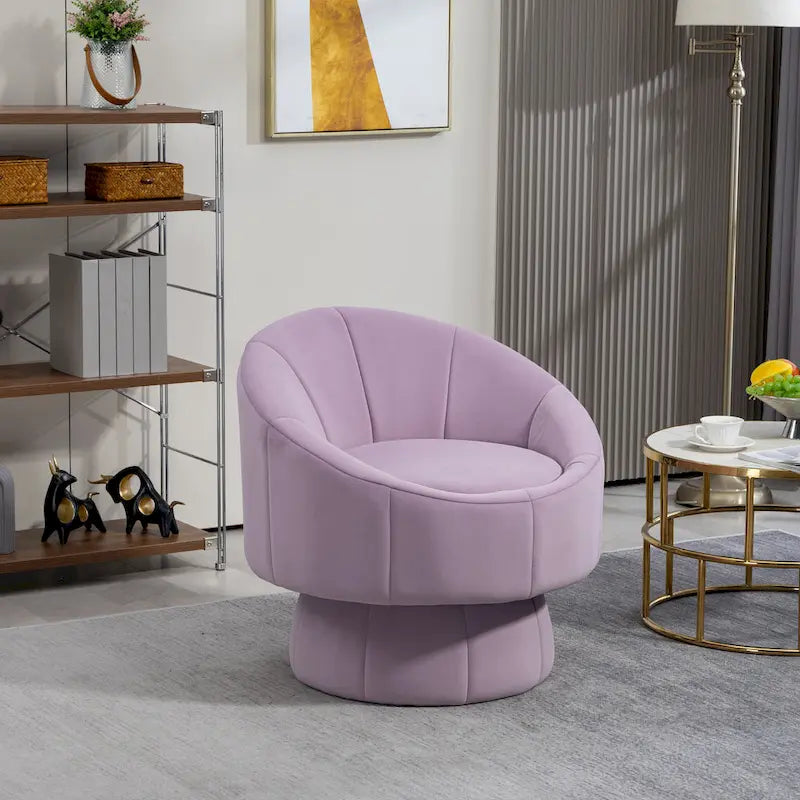 360° Swivel Accent Chair – Dark Yellow / Purple / Beige, Velvet, Wood Frame, Seats 1