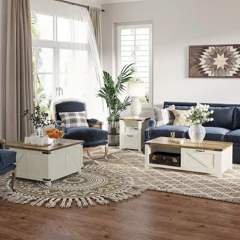 Farmhouse Large Square Coffee Table with Storage