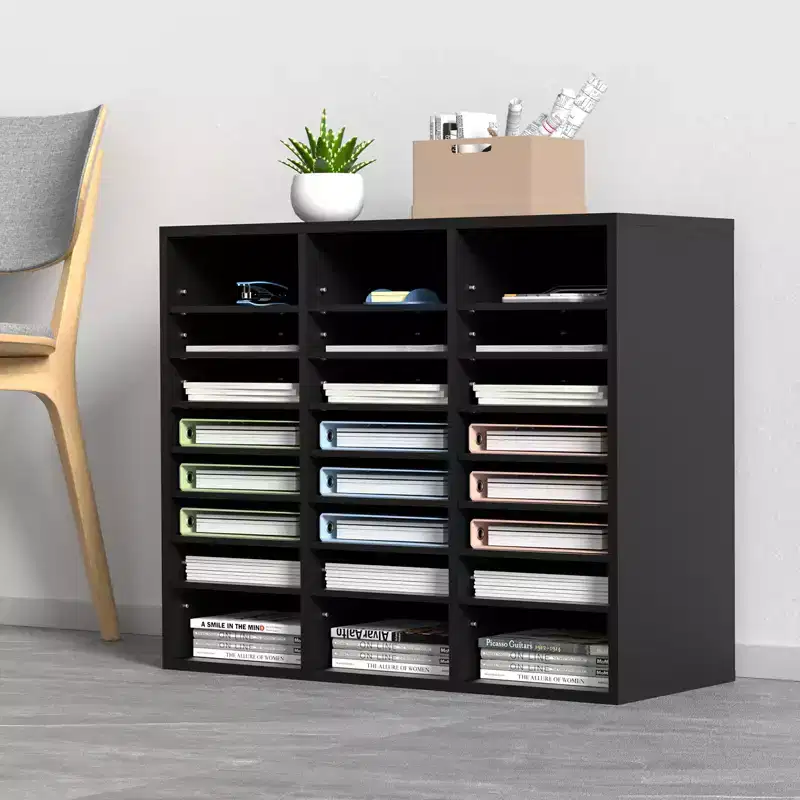 24-Compartment Wood Literature Organizer & File Sorter with Removable Shelves