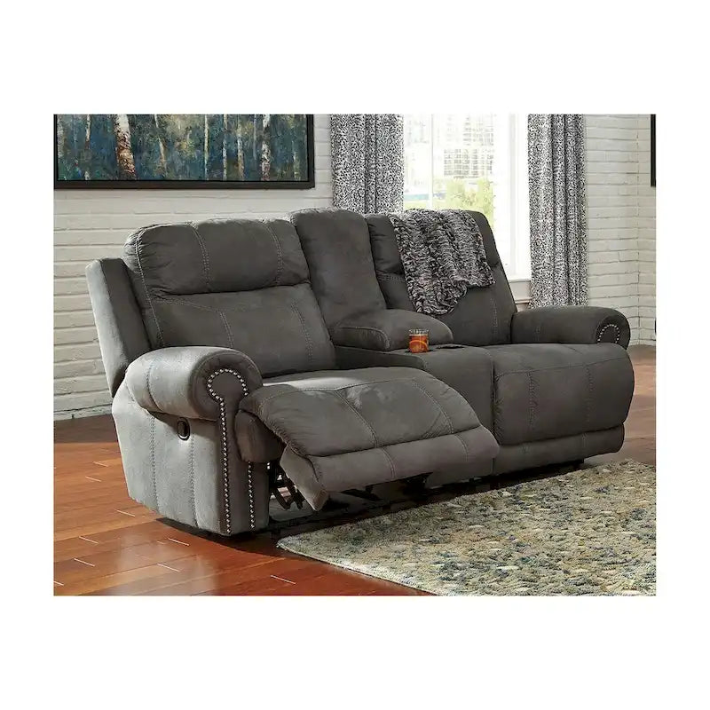Austere Reclining Loveseat with Console Gray
