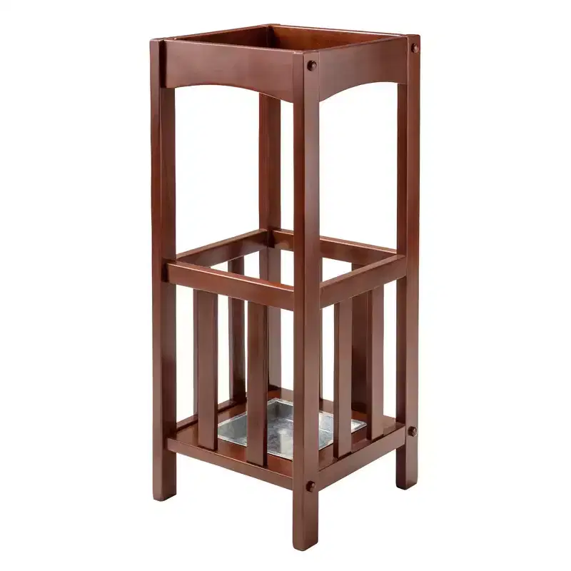 Winsome Rex Umbrella Stand with Metal Tray Walnut/Metal: Entryway Organizer, Wood Composite Construction