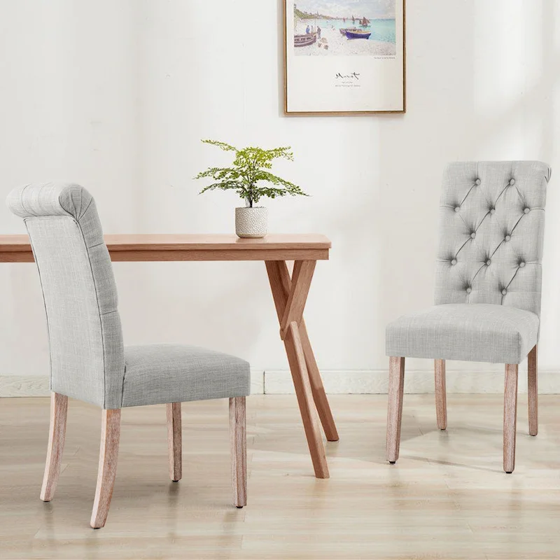 Set of 2 Linen Parsons Upholstered Button Dining Chair