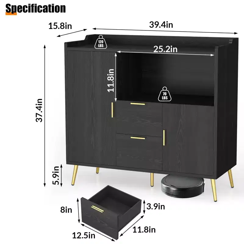 Buffet Cabinet with Drawers, 40 in Sideboard Buffet Storage Cabinet with Shelves and Doors