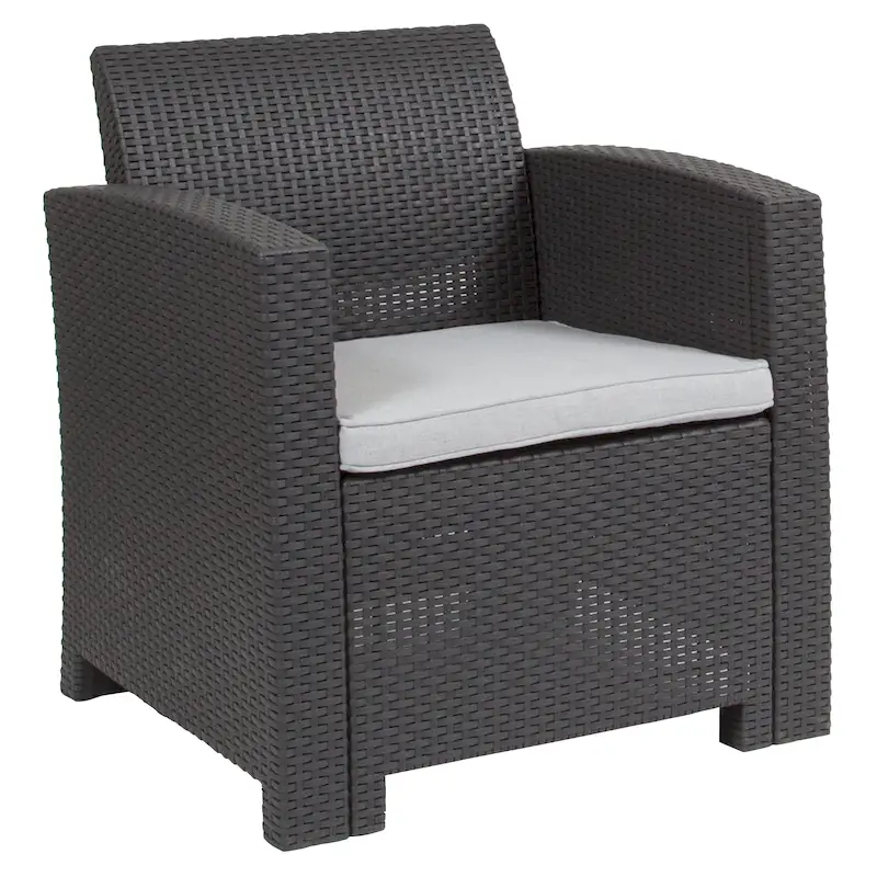 Faux Rattan Chair with All-Weather Cushion