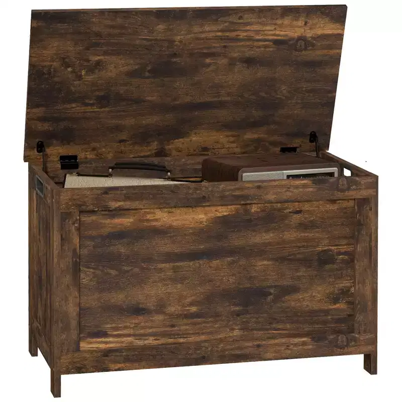 HOMCOM Storage Chest, Modern Storage Trunk with 2 Safety Hinges and Handles, Wooden Box for Living Room, Entryway