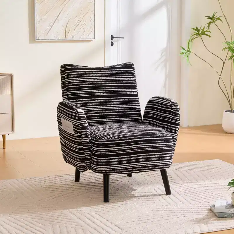 GDFStudio Pira Modern Boucle Upholstered Armchair with Side Storage Pocket