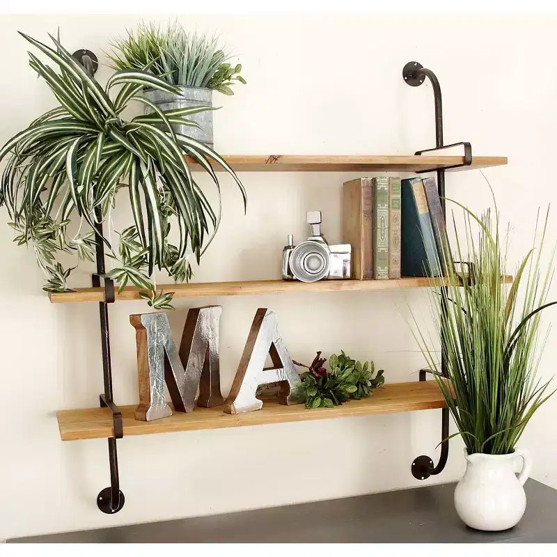 38"x38" Wood 3 Level Wall with Metal Brackets Brown - Olivia & May: Industrial Style, No Assembly Required