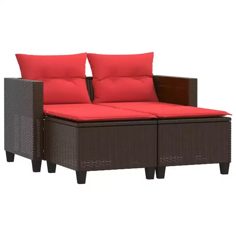 vidaXL Patio Sofa 2-Seater with Stools Outdoor Poly Rattan