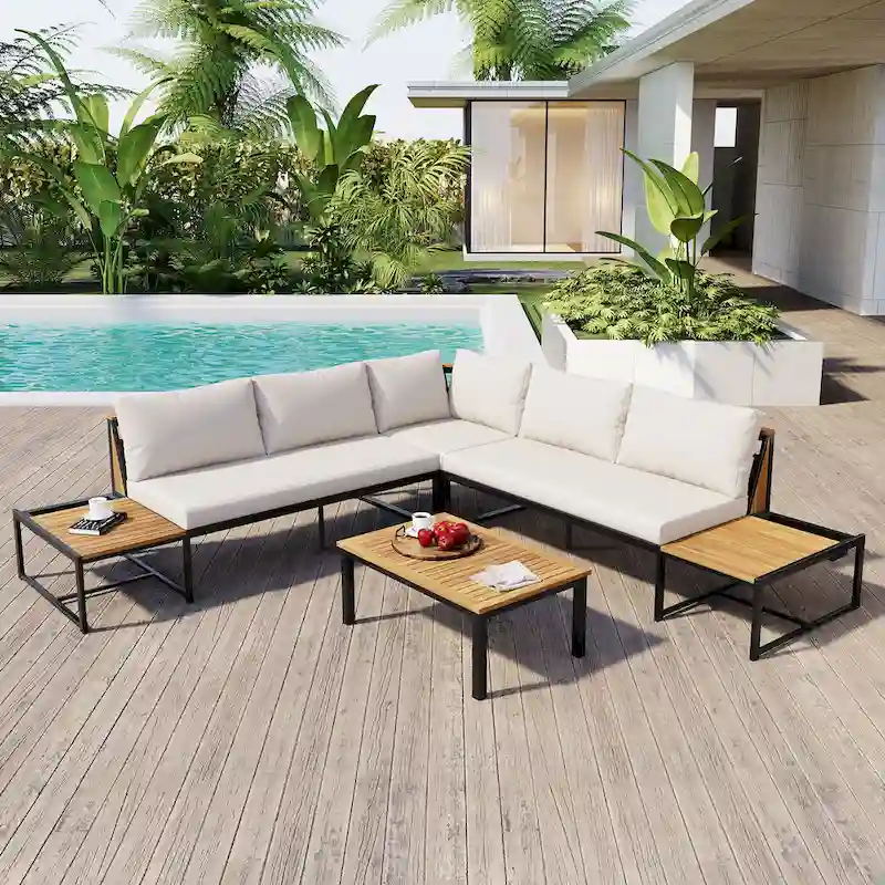 4-Piece Outdoor Sofa Set with Waterproof Cushions and Durable Iron-Wood Design