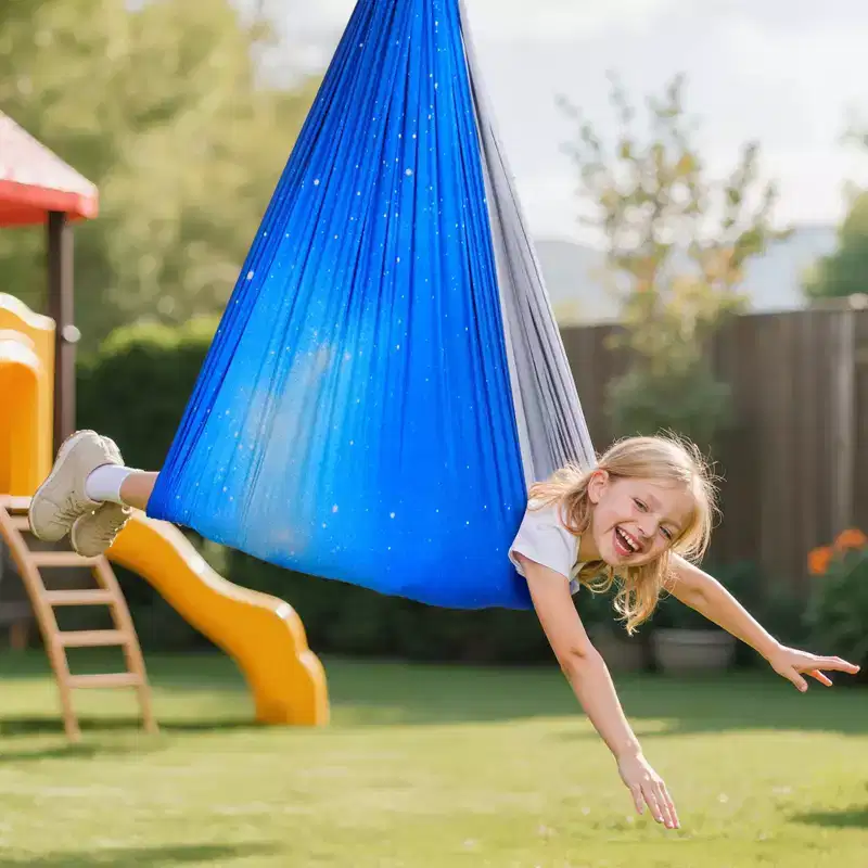 Sensory Swing Double Layer Fabric Sensorys Hammock Indoor Outdoor Sensory Swing with 360 Swivel Hanger O Sling Holds