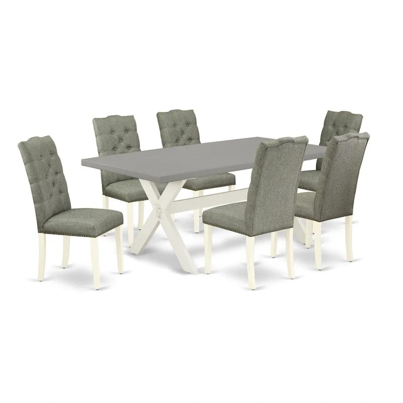 East West Furniture Dinette Set- a Dining Table and Gray Linen Fabric Parsons Chairs, Off-White(Pieces Options)