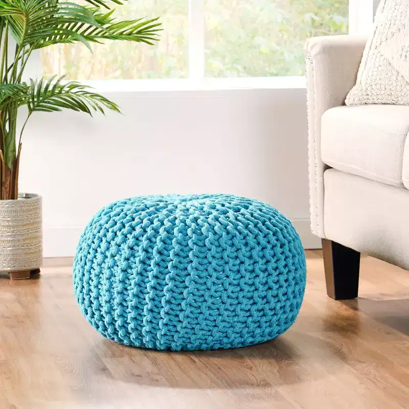 20H Knitted Round Pouf for Living Room