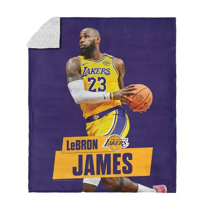 NBA Los Angeles Lakers Lebron James Silk Touch Faux Shearling Throw Blanket 50 x 60 inches