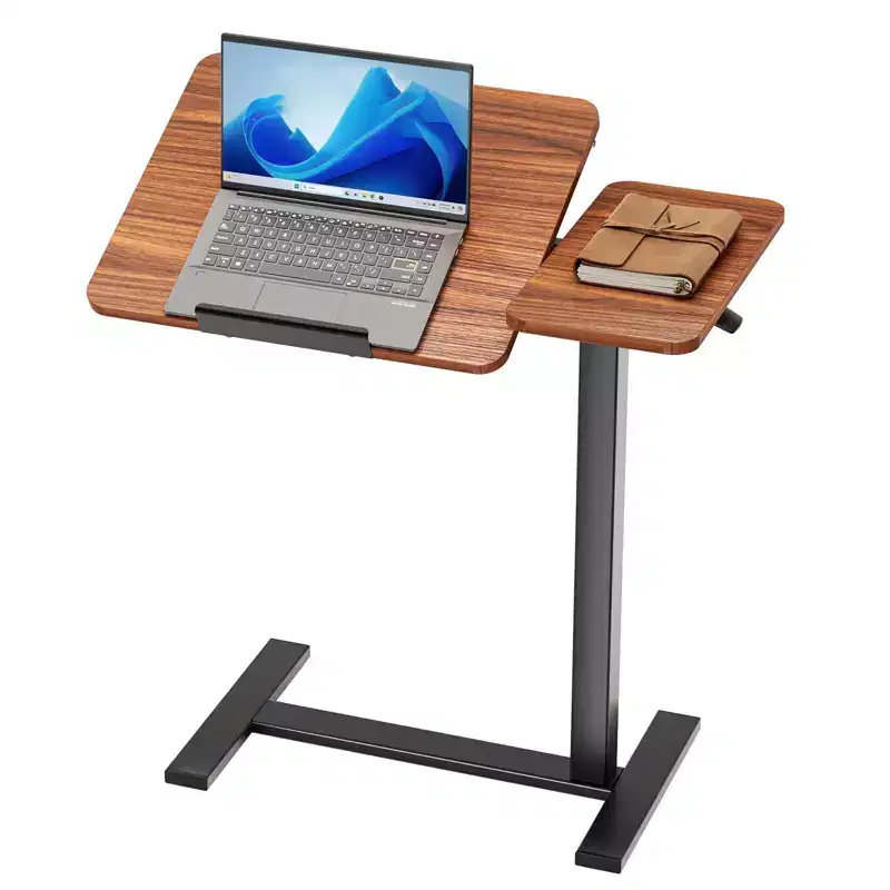 Adjustable Overbed Table with Wheels, Tilting Rolling Laptop Desk for Bed Sofa Office