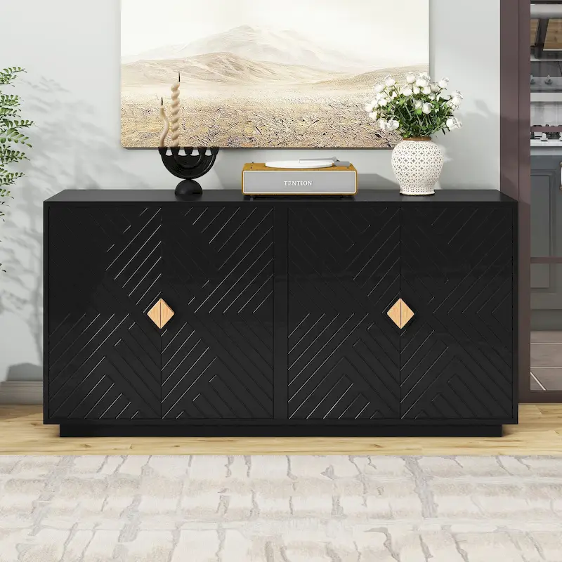 60-Inch Storage Sideboard with Adjustable Shelves and Wire Management