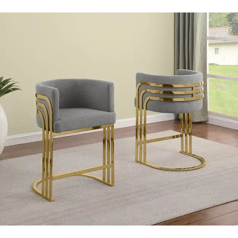 Best Quality Furniture Teddy Fabric Barstool with Gold Chrome Base (Set of 2) - N/A