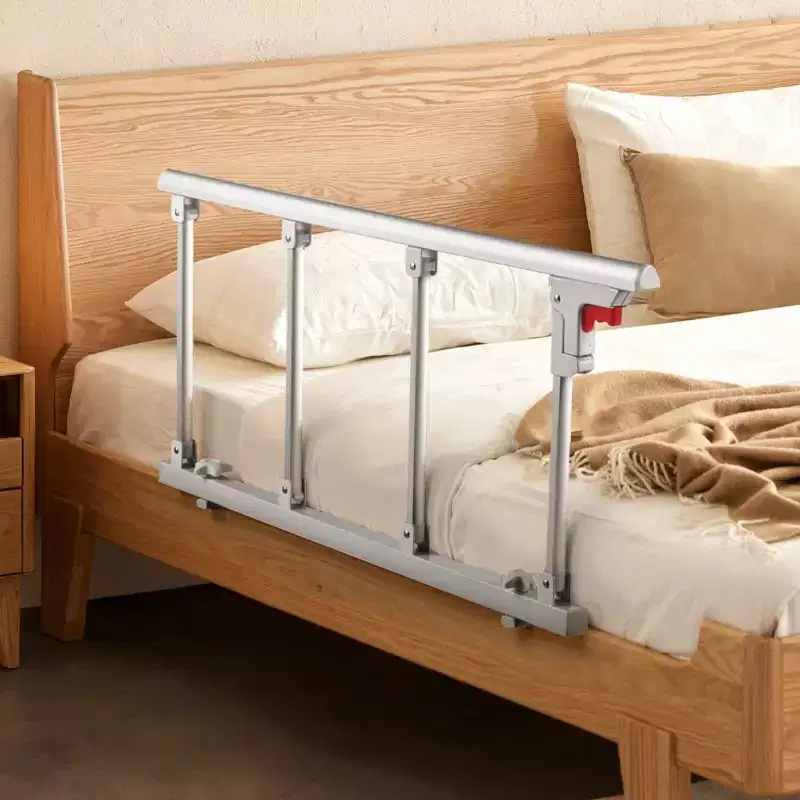 VEVOR Foldable Bed Rail for Elderly, 38 in Bedside Assist Rail with Fixing Strap, Adjustable Height Pipe Bedside Cane, High-Strength Metal, White