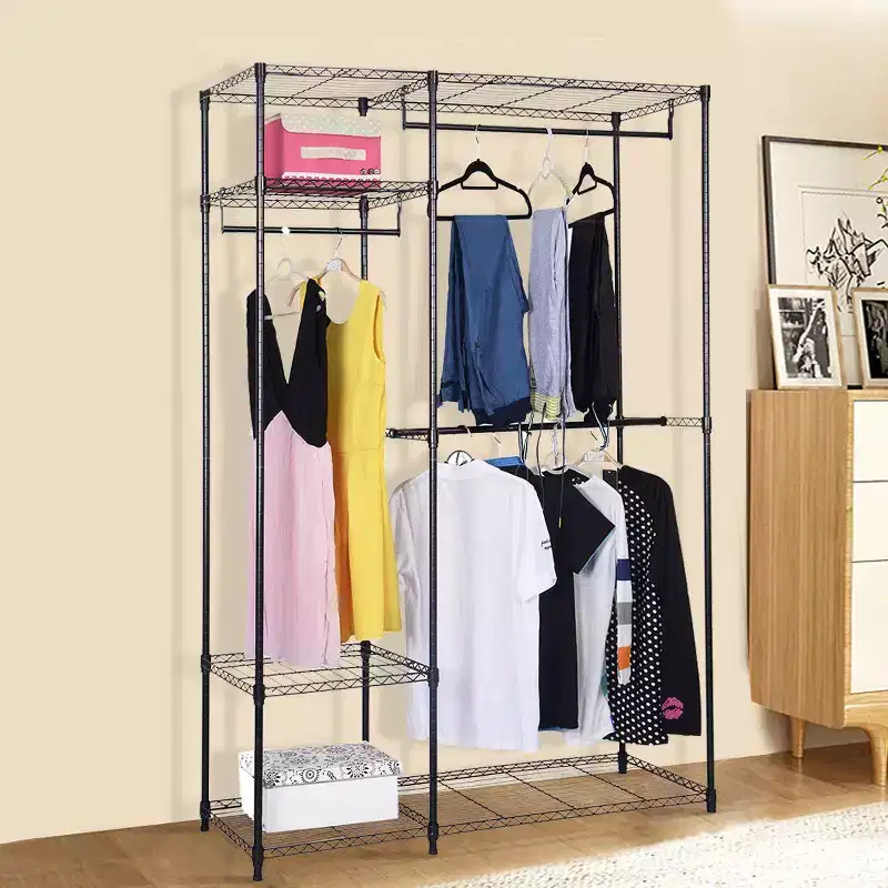 Black Steel Closet Organizer Garment Rack 鈥?3-Rod, 5-Shelf, 1-Person Assembly