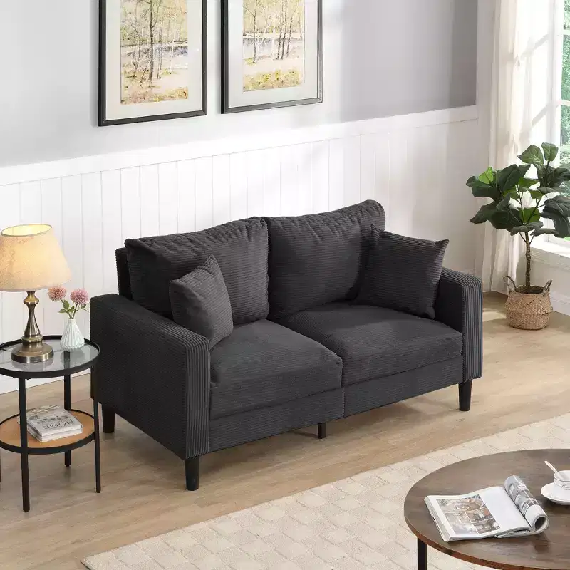TUYOHW 57.9 Inch Corduroy High Resilience 2-Seater Sofa with 2 Throw Pillows for Living Room,Bedroom,Apartment