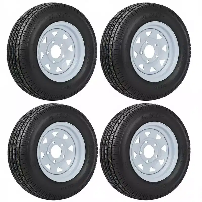 Trailer Tires, Heavy Duty Trailer Tires  4PCS 5.30-12 6PR 12 Steel Rims 5 Lug 4.5 1050LBS M Speed Rating for Utility Boat Mower