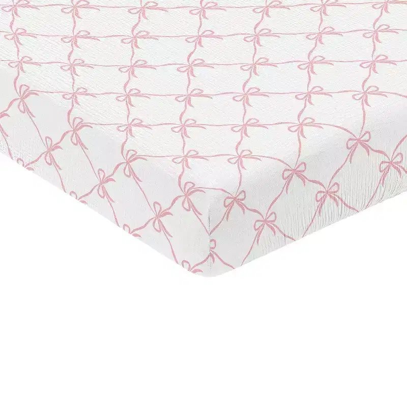 Sweet Jojo Designs Baby Girl Fitted 100% Cotton Muslin Crib Sheet Ballerina and Ballet Bows Pink and White