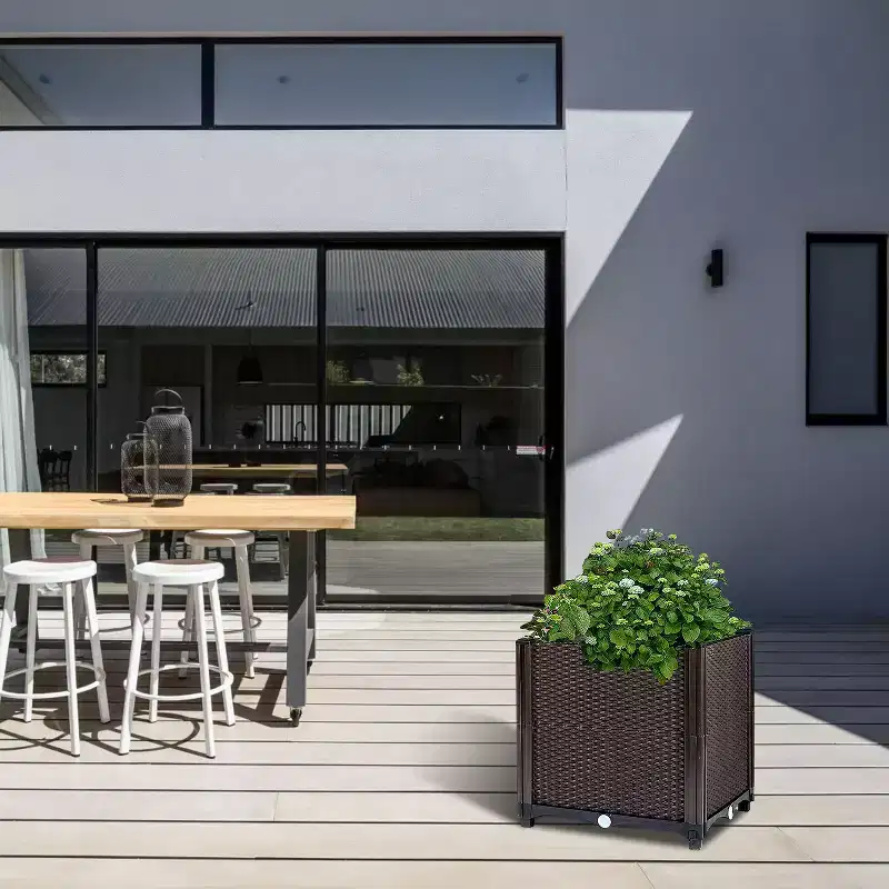 NAYSAYE Planter Raised Garden Bed Self Watering Tray Durable PP Material for Outdoor Garden Patio Balcony, Brown, 11.8*11.8*13.8