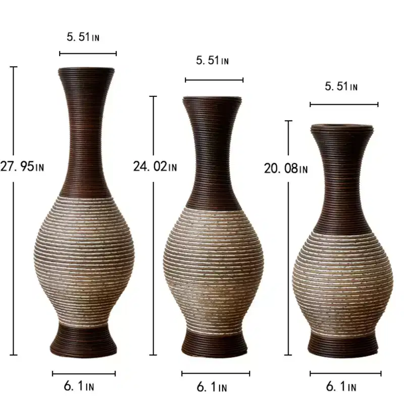 NAYSAYE Set of 3 Handcrafted Woven Floor Vases, Elegant Desktop & Standing Decor for Classic Modern Home Styling, Brown white, 22.16*10.51*29.86