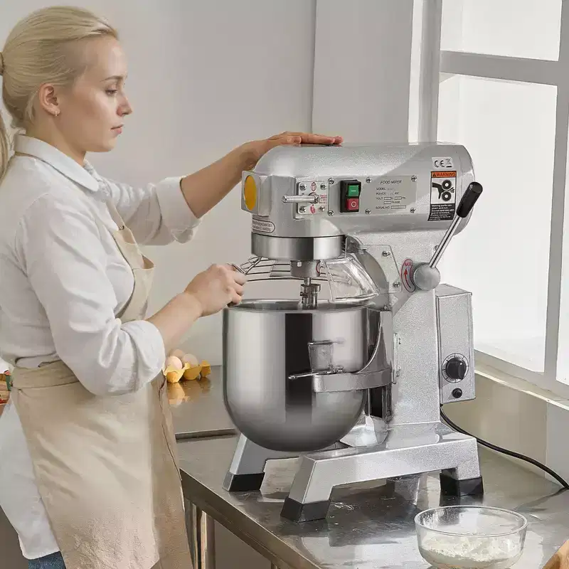 VEVOR Commercial Food Mixer, 14L Stand Mixer with 3 Adjustable Speeds, 550W Dough Mixer with Stainless Steel Bowl and 3 Mixing Attachments, Silver