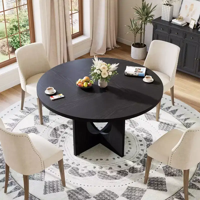47 Round Dining Table for 4-6,Space-Saving Pedestal Base for Kitchen, Living Room & Apartment