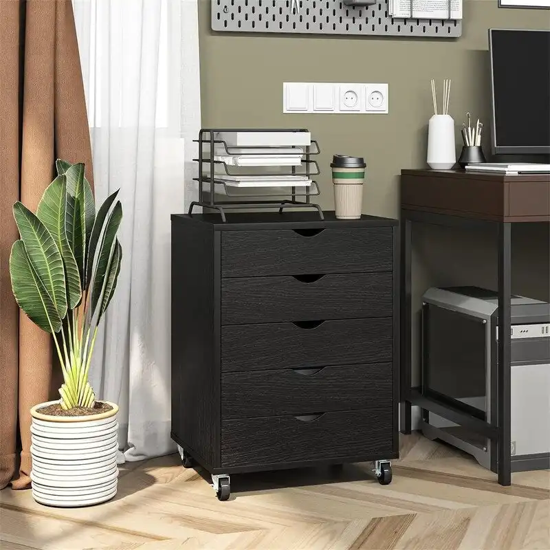 5-Drawer Rolling Storage Cabinet with Lockable Casters, Grey & Black