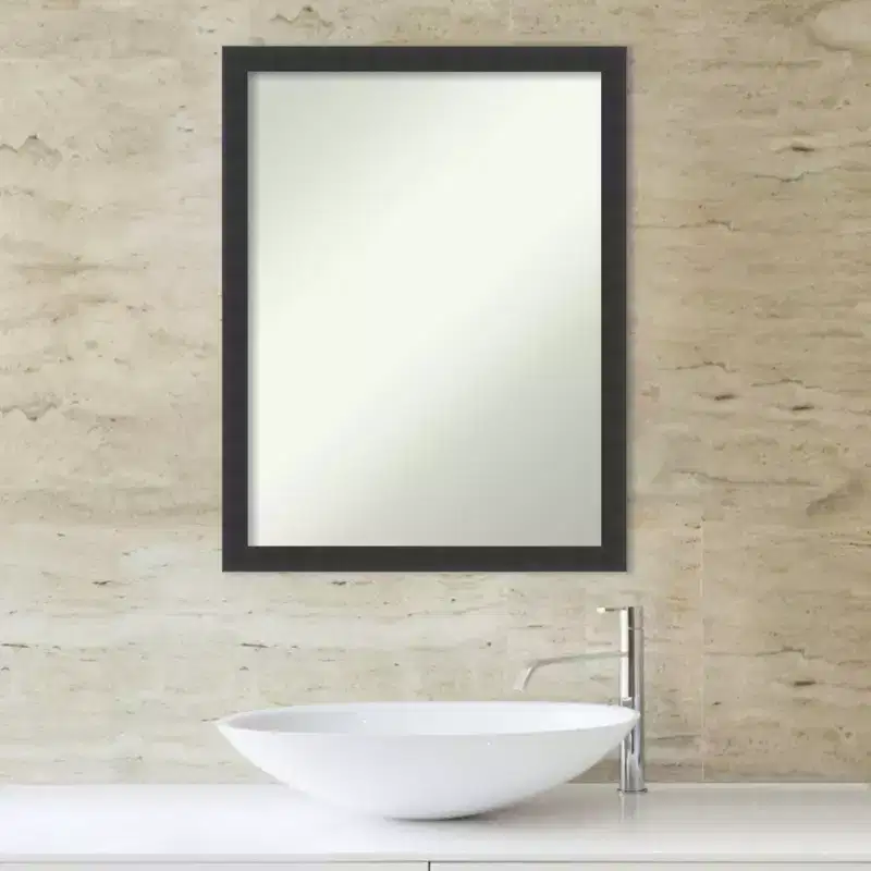 Black Matte Wood Frame Wall Mirror 鈥?Non-Beveled, Single