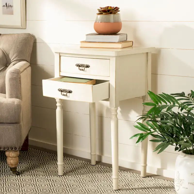 White Birch / Dusty Green / Teal French Country End Table — 1 Person