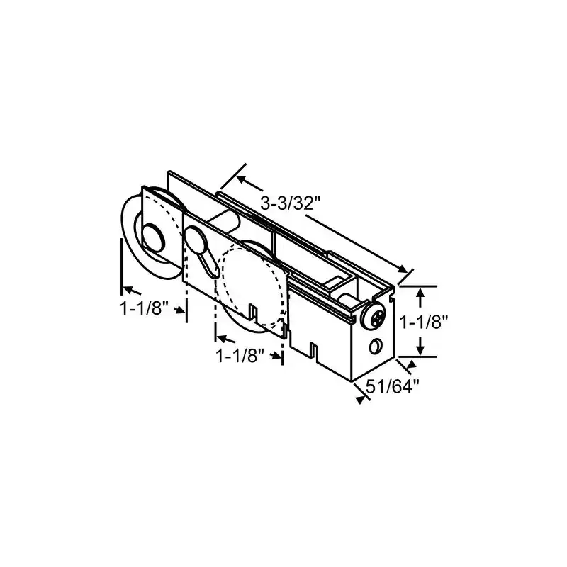 Brixwell Patio Door Roller Tandem Assembly, Steel Material, 1-1/8 Wheels, 3-3/32 Housing Length, 1-1/8 Housing Height, Dichromate Finish