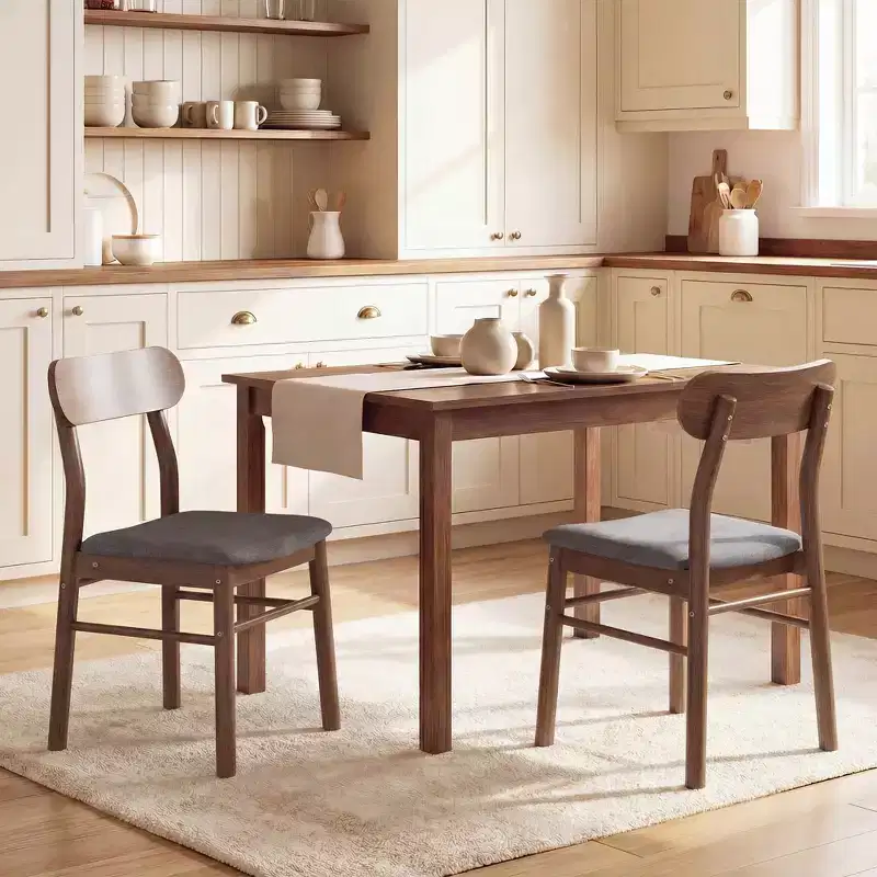 HOMCOM Wooden Dining Chairs, Upholstered Kitchen Chairs with Rubberwood Legs for Dining Room, Gray