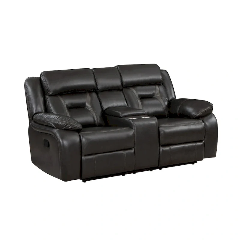 76 Inch Manual Dual Recliner Loveseat, Cupholders, Gray Faux Leather