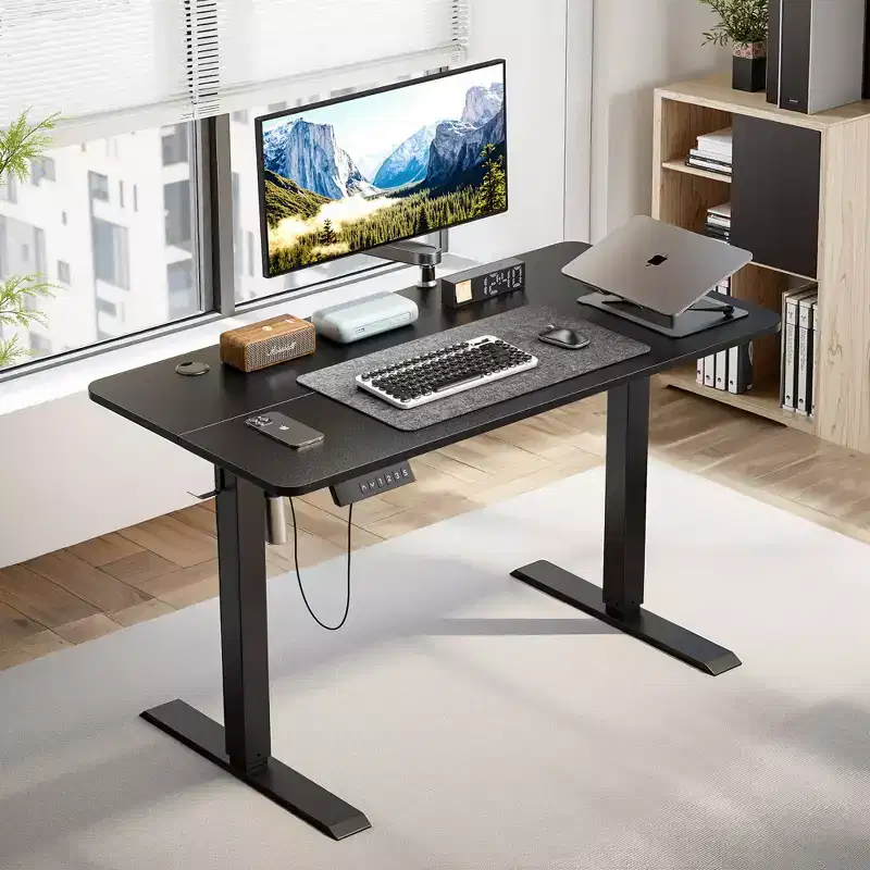 VECELO Electric Standing Office Desk Adjustable Height, Computer Desk with Headphone Hook, Memory Preset Gaming Desk, Dual-Motor, Black