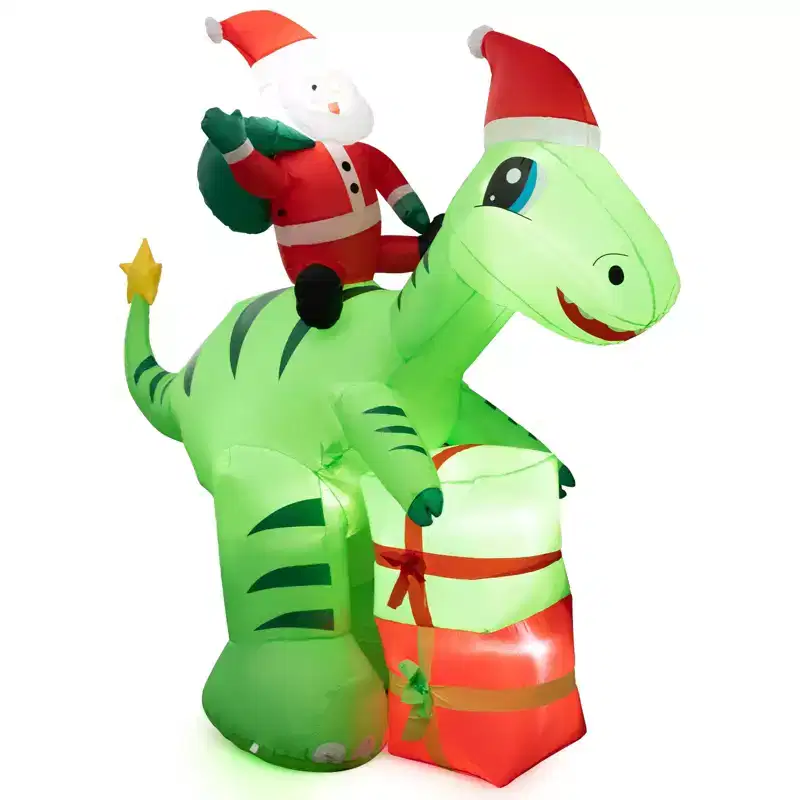 Gymax Xmas 8 Feet Inflatable Santa Claus Dinosaur LED Lighted Decor Gift Boxes for Indoor & Outdoor