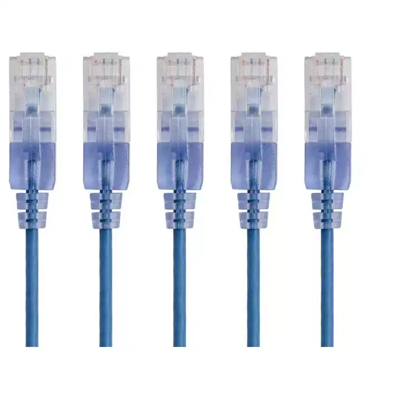 Monoprice Cat6A Ethernet Patch Cable - 14 Feet - Blue | Network Internet Cord - RJ45, 550Mhz, UTP, Pure Bare Copper Wire, 10G, 30AWG, 5-Pack - SlimRun